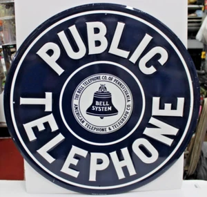 Public Telephone Vintage Style Flange Home Bar Pub Embossed Metal Sign 23" Large - Picture 1 of 6