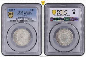 France 2 franc Cérès 1894 A argent PCGS AU Gad.530a F.265monnaie française - Imagen 1 de 2
