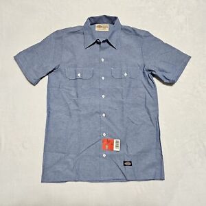 Vtg Dickies Chambray Shirt Mens Medium Blue Short Sleeve Work USA NEW NWT NOS