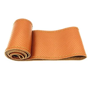 Brown 38CM Car Steering Wheel Cover Soft Leather Non-Slip+Needle Thread Sew DIY - Picture 1 of 6