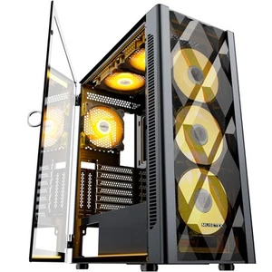 ATX PC Case Mid-Tower with 6pcs 120mm ARGB Fans, Polygonal Mesh Computer Gami... - Picture 1 of 6