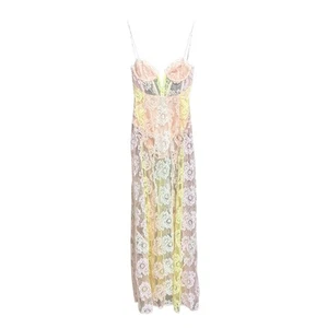 For Love and Lemons XXS Blossom Maxi Lace Dress Peach Yellow V-wire Cutout Back - Picture 1 of 6