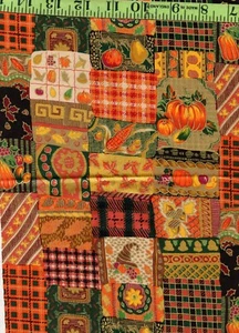 Fall Autumn Patchwork Metallic Gold Orange Black Cotton Quilt Quilting Fabric - Picture 1 of 1