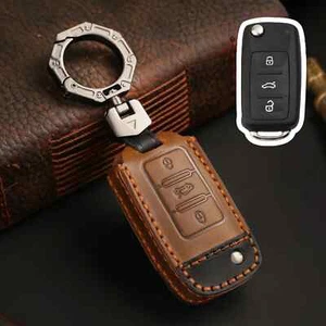 Leather Car Key Case for Volkswagen for VW Bora Polo Tiguan Jetta Passat B5 B6 - Picture 1 of 10