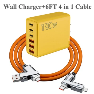 120 Вт быстрый тип C настенное зарядное устройство, 4-в-1 120 Вт супер быстрый кабель для сотового телефона iPad - Изображение 1 из 4