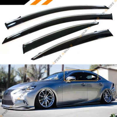 FOR 14-2020 LEXUS IS250 IS350 IS200T VIP CHROME TRIM CLIP ON SMOKE WINDOW VISOR - Image 1 of 4