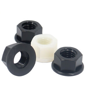 Black White Nylon Plastic Hexagon Nuts With Flange M3 M4 M5 M6 M8 M10 M12