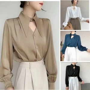 Women's Shirt Spring Autumn Button-down Shirts Office Work Wear Blouses Top - Picture 1 of 10