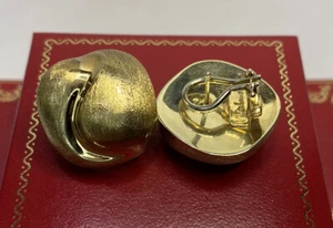 Vintage 14k Yellow Gold Satin Puff Etruscan Omega Large 12Gram Huggie Earrings - Picture 1 of 15
