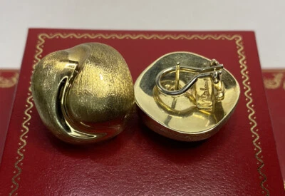 Vintage 14k Yellow Gold Satin Puff Etruscan Omega Large 12Gram Huggie Earrings - Image 1 of 4