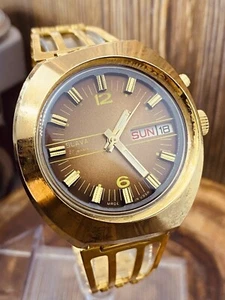 Vintage WATCH USSR SLAVA Asymmetric Gold Plated RARE Wristwatch Automatic #6268 - Picture 1 of 24