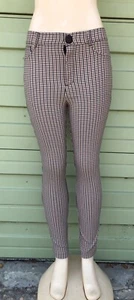 NEW ZARA Woman BROWN WHITE CHECKED  LEGGINGS  SIZE L High Waist  30"  1529F - Picture 1 of 6