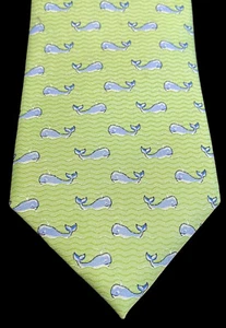 Tommy Hilfiger para hombre corbata verde con ballenas azules 100% seda - Imagen 1 de 12