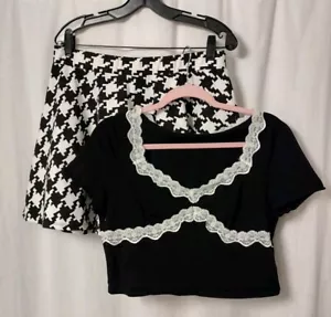 Olsenboye Skater Skirt Size XL Black White Lace Shein Crop Top Outfit Womens - Picture 1 of 9