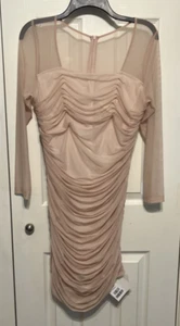 J.ING Soft Beige Ruched Cocktail Dress Size L NWT - Picture 1 of 17