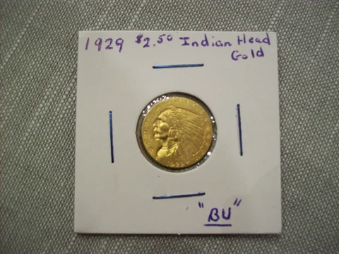 1929 $2.5 Gold Indian Head Quarter Eagle "BU" / Free Shipping / 30 Day Returns Cover