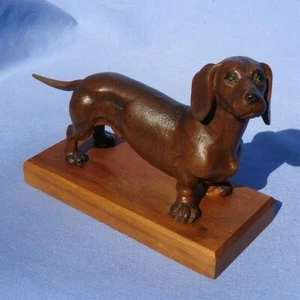 ANRI DACHSHUND ITALY HAND CARVED WOOD DOG 6" figurine labels - Picture 1 of 15