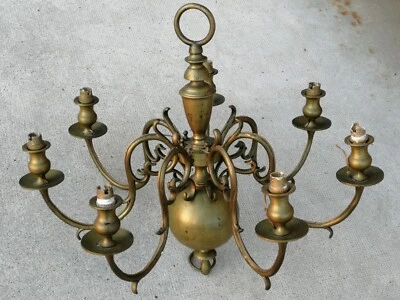 Ancien Lustre hollandais bronze 7 branches Dutch chandelier  - Photo 1/4