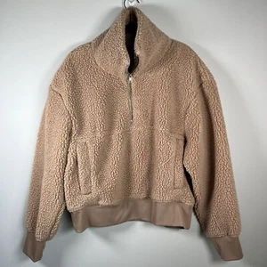 Dip Donna Sherpa Quarto Zip Pullover Giacca Marrone Accogliente Neutro Fuzzy Morbido Grande - Foto 1 di 10
