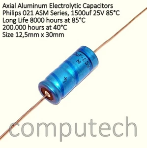 1500uF 25V 85°C Condensatore Elettrolitico Assiale Philips 021 ASM - Imagen 1 de 1