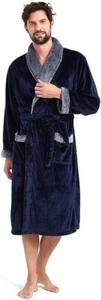Mens Robe with Hood, Big and Tall Plush Fleece X-Large-XX-Large Big Tall Black - Picture 1 of 5