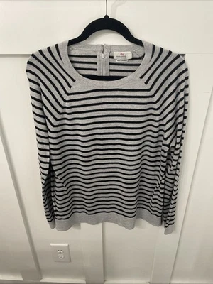 Suéter Pullover Para Mujer Vineyard Vines-Grande-Gris/Rayas Negras-Preppy Foto 1 de 4