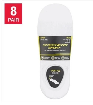 Skechers Mens Socks White Gray 8-Pair Sport Cushioned Arch Support Non-Slip - Image 1 of 4