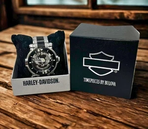 Harley-Davidson Bulova 78A109 Skull Logo Watch Stainless Steel Band In Box - Picture 1 of 16