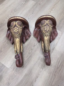 1 PAIR Large Vintage Resin ELEPHANT Head Wall Sconce Shelf Corbels 17" Tall - Picture 1 of 3