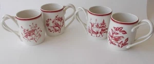 4 Williams Sonoma Red Holiday Toilettenbecher mit gedrehtem Griff Vögel Bock Hirsch 16 Unzen - Bild 1 von 7