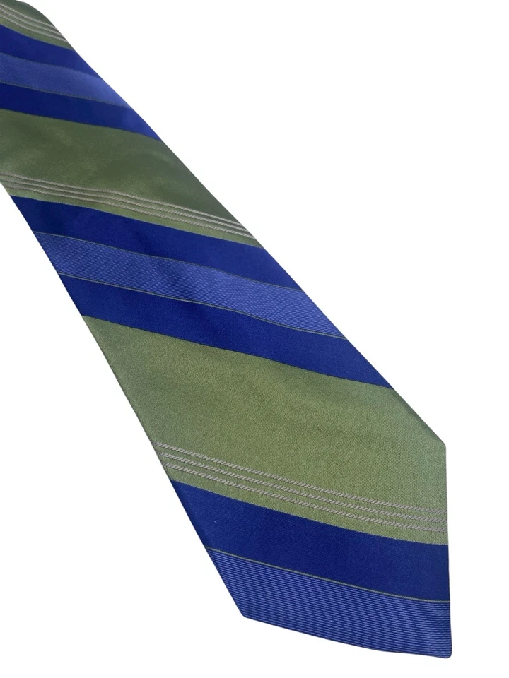 Corbata Merona Azul Verde Seda Diagonal Repp Rayas Preppy Y2K Carrera Invitada de Boda Foto 1 de 4