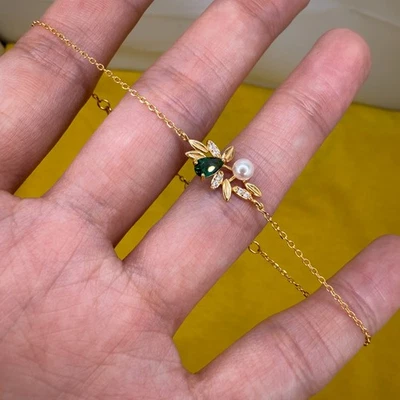 Pulsera de plata de ley 925 4x3 mm piedras preciosas de diopsido natural circón perla para mujer Foto 1 de 4