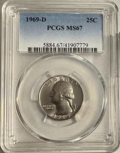 1969-D Washington Quarter PCGS MS67 - Foto 1 di 2