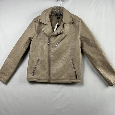 Chaqueta de motociclista Forever 21 de cuero sintético para hombre talla M bronceada informal NUEVA Foto 1 de 4