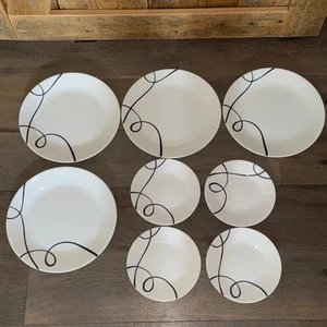 Corelle Lia Marineblau Swirl Line 10,25" Runde Abendessen Dessert Teller Set 8 Weiß - Bild 1 von 6
