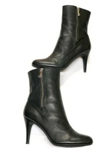 COACH BETHIE SMITH BLACK NAPPA LEATHER/SUEDE ANKLE HIGH HEEL BOOTS IOB SIZE 9.5M - Picture 1 of 12