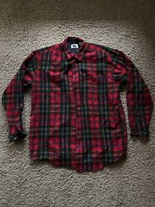 Vintage REI Flannel Wool Blend Co-Op Long Sleeve Button Up Men large distressed