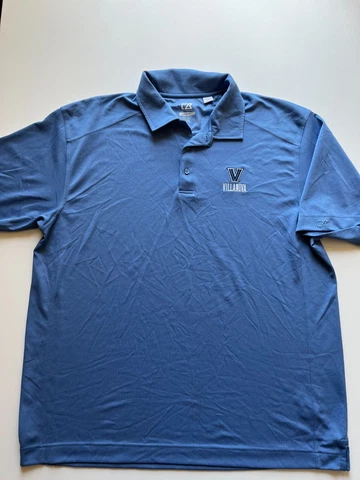Cutter & Buck Villanova Wildcats Polo Shirt Mens 2XL Blue Short Sleeve NCAA Logo Cover