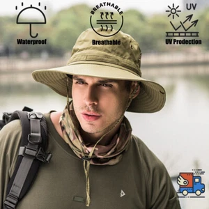 Wide Brim Sun Hat UV Protection Hiking Camping Fishing Outdoor Travel Cap Men - Picture 1 of 14