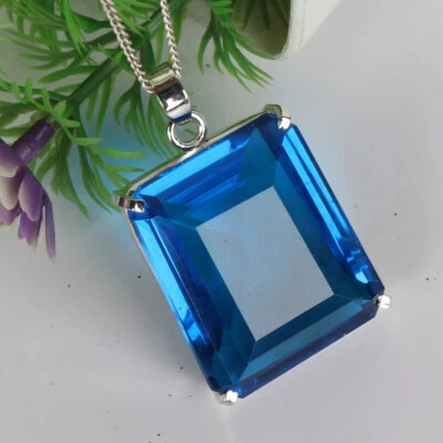 Astounding Blau Topas Edelstein 925 Sterling Silber Handgemacht Anhänger G-36 - Bild 1 von 4