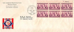 856 3c Panama Canal Los Angeles Baseball Club corner card Plate Block 6 [833460] - Picture 1 of 1