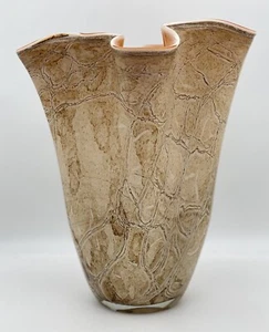 Makora Krosno Marbled Handkerchief Art Glass Vase 12” Handmade Beige/Tan Poland - Picture 1 of 16