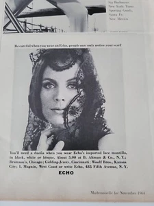 1964 Echo black lace mantilla scarf vintage original fashion ad - Picture 1 of 1