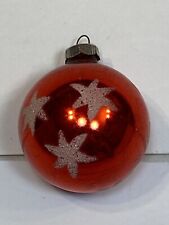 West Germany Blown Glass Christmas Ornament Red White Star Vintage Old Ball 2.5"