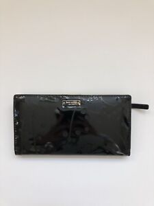 Kate Spade Stacy Spotted Floral Embossed Black Patent Leather Fold Over Wallet