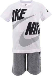 NIKE Kids 2 Pc Futura Short Set White Navy Gray Cotton Blend Size 5  NWT - Picture 1 of 4