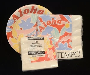 Vintage LOT Hawaii Aloha Paper Party Items Napkins Plates Cocktail Napkins - Picture 1 of 4