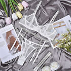 4Pcs Womens Lingerie Sets Bra Panties Sexy Sheer Floral Lace Rhinestones Strap