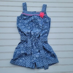 Little Lass Girls Denim Blue Jeans Floral Romper Outfit Sleveless Pink Trim Sz 6 - Picture 1 of 9