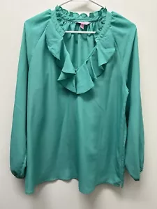 Lilly Pulitzer Top Women’s Medium Green Ellie Ruffle Blouse Party Polyester - Picture 1 of 4